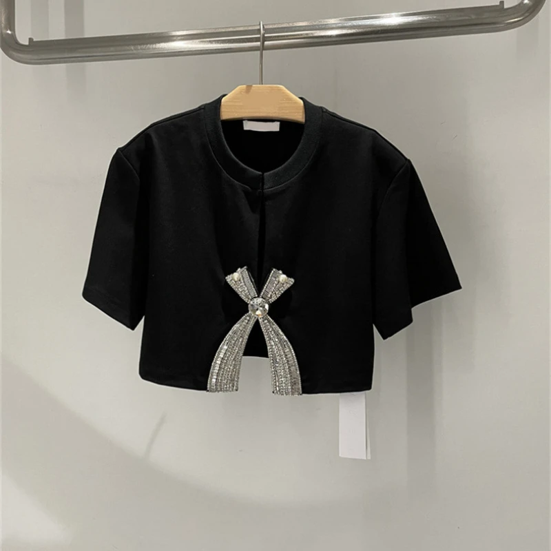 

Новинка лета 2023, футболка с коротким рукавом и бантом с блестками