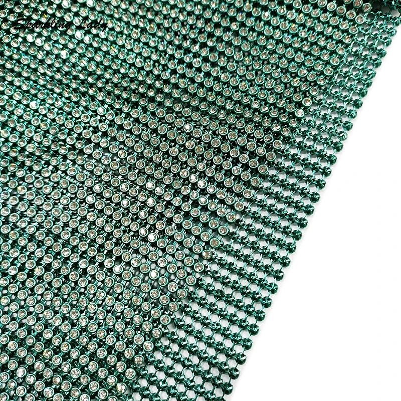 Блестящая металлическая ткань с кристаллами для сумок одежды блестящая зеленая