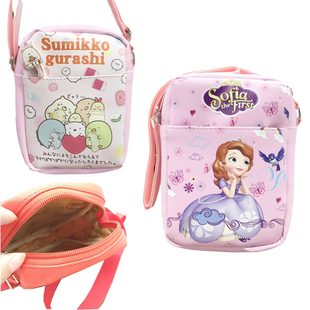 

Kawaii Elsa Sofia anime Cartoon PU Shoulder Messenger Bag Multifunctional Camera Bag Travel storage bag for Girl Hip Hop Gift