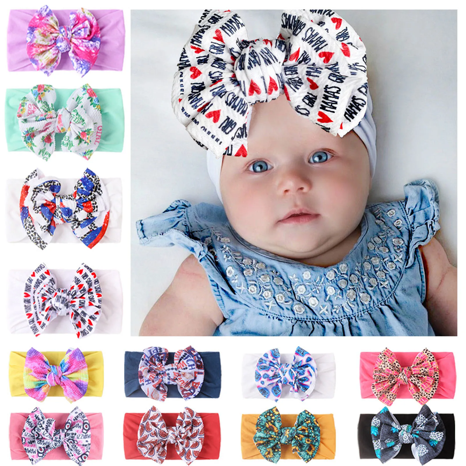 

Newborn Large Bow Headwrap Children's Headdress Wild Bow Hair Band Elastic Elastic Headband Baby Girls Infant Hair Bows Turban