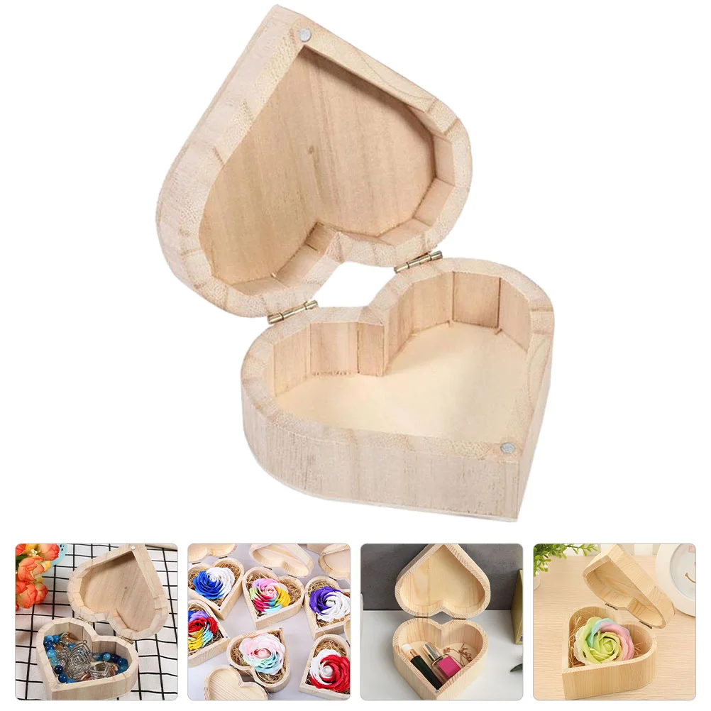 

Box Jewelry Ring Heart Storage Case Wood Wooden Earring Star Trinket Organizer Decorative Proposal Wedding Small Gift Treasure