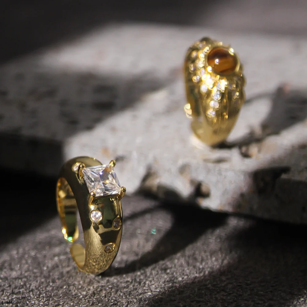 Модное медное ретро кольцо с камнем тигрового глаза регулируемое отверстие