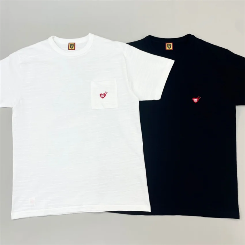 

2023ss Human Made T Shirt Men Women 1:1 Slub Cotton T-shirt Pocket Embroidered Heart Rabbit Print Top Tees