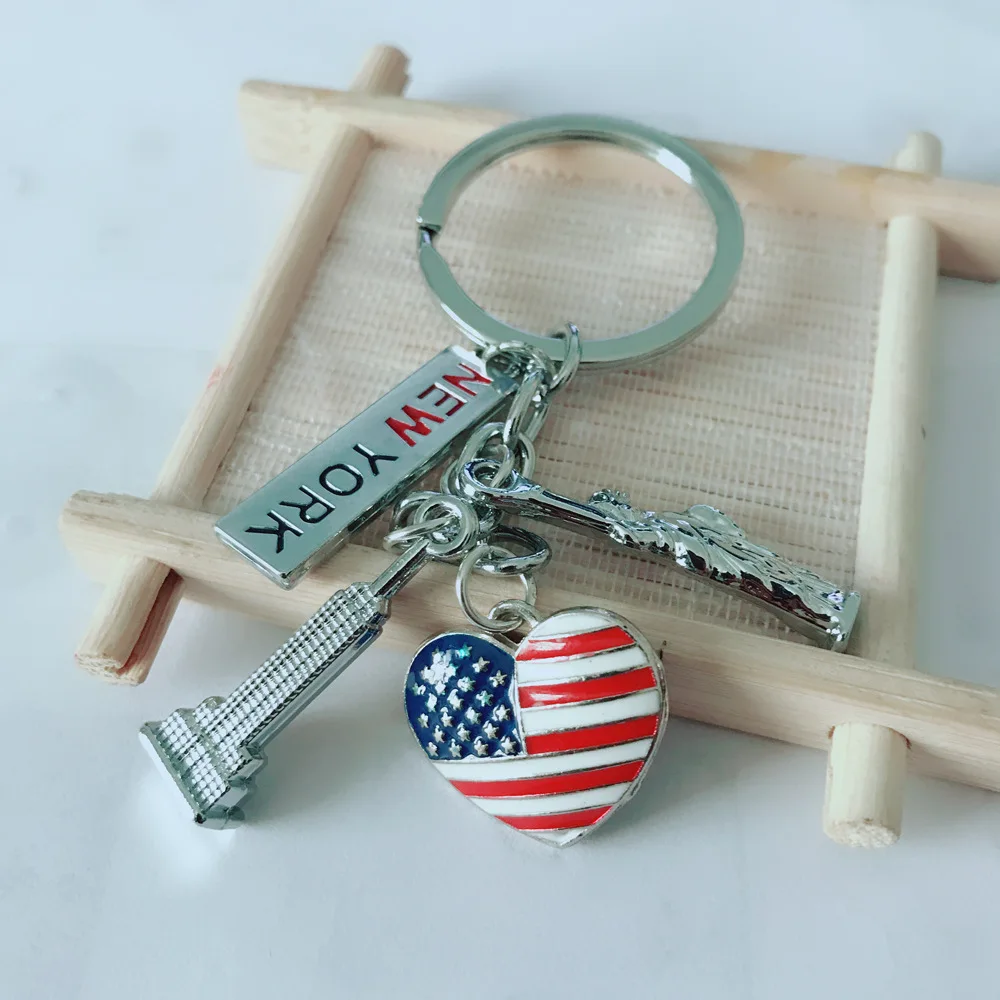 

1pcs New letter-New-York-Flag Keychain heart Statue-Liberty Vicney-Empire-State-Building Key Chain Gift Friend Souvenir Keyring