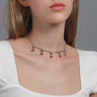 gold plated diamond cherry pendant necklace for women cute chain clavicle necklace jewelry gift