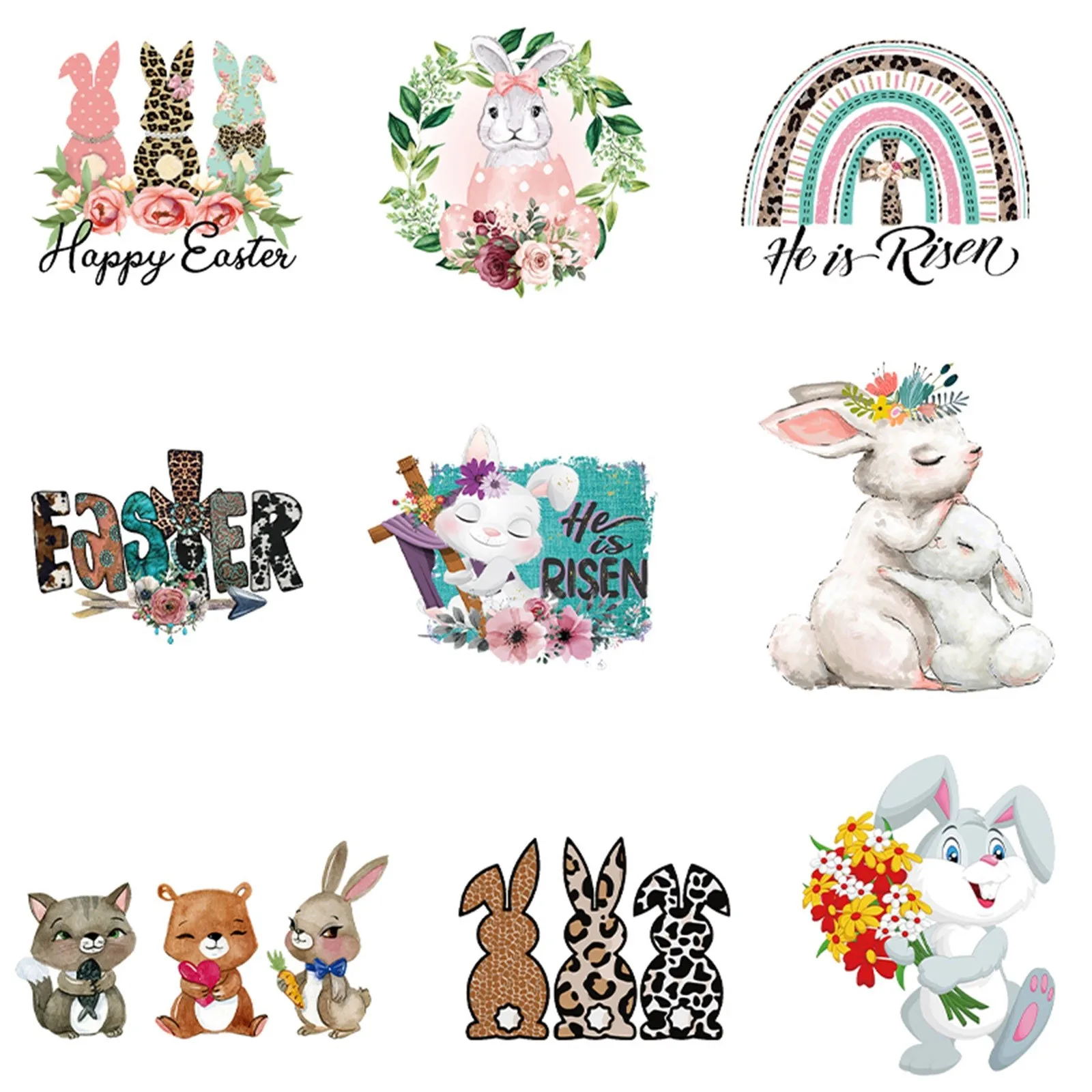 

Easter Bunny Series Patches Set For Clothing DIY T-shirt Applique Vinyl Heat Transfer Creative Clothes Stickers Thermal Press