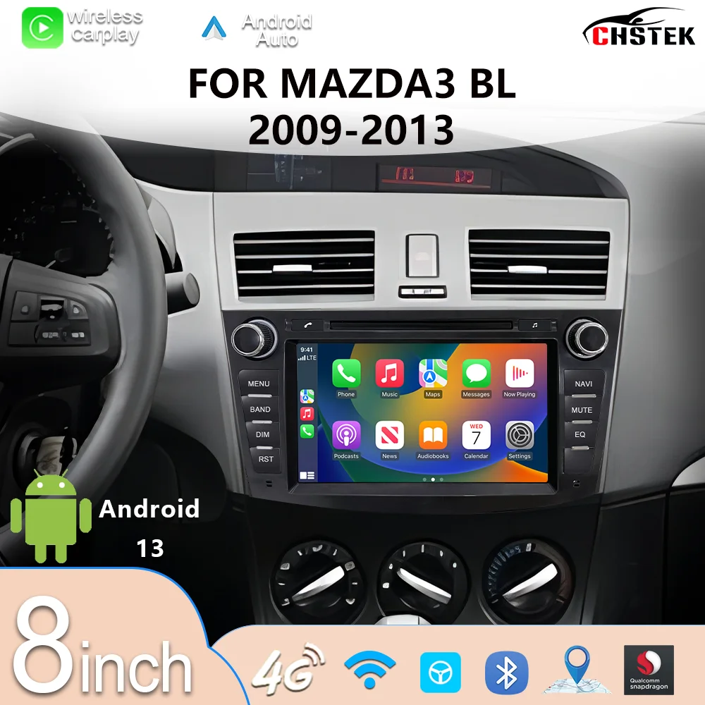 Фото Мультимедийная система CHSTEK с сенсорным экраном для Mazda3 BL 2009-2013, беспроводной Carplay, BT, GPS, 4G, WIFI, навигация, Android 13 №1