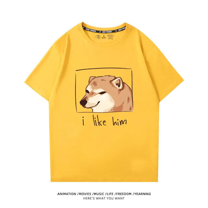 

EMO Akita Shiba Inu Cotton T-shirt Dog Cheems Men and Women Harajuku Funny Shiba Inu Short-sleeved Trend Streetwear Tops