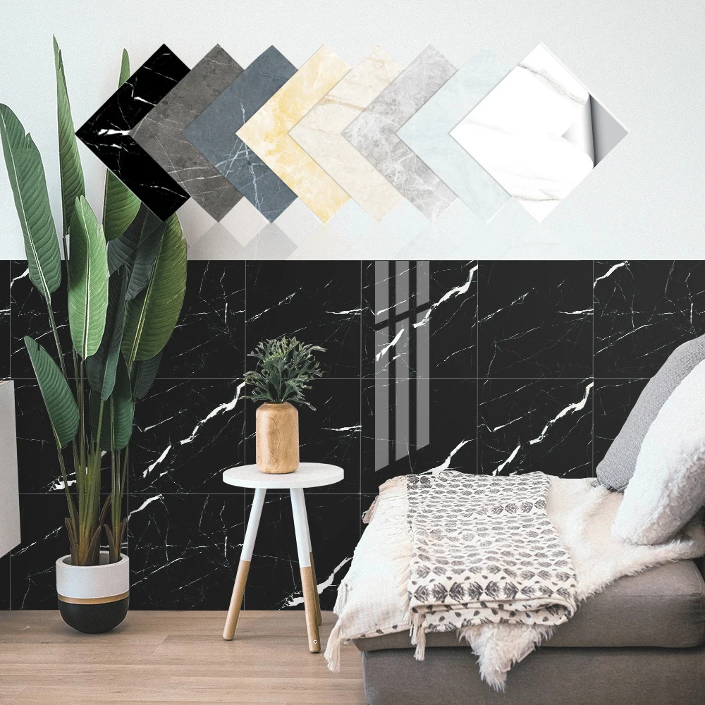 

4Pcs Marble Texture Floor Stickers on Tiles Self Adhesive Kitchen Backsplash Bathroom Wallpaper Waterproof Mural Art Decals