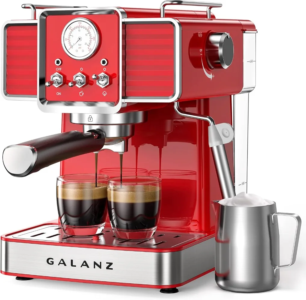 

Эспрессо-машина Galanz в стиле ретро со вспенивателем молока, насос 15 бар, профессиональная машина для капучино и латте 1,5 л, съемный резервуар для воды