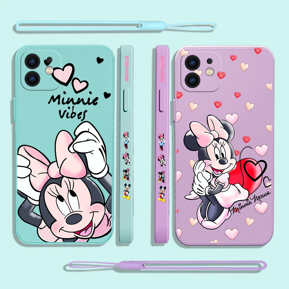 

Minnie Pink Cute Disney Phone Case For Xiaomi Redmi Note 12 11 11T 10 10S 9 Pro Plus 10C 9A 9C K40 K50 K60 4G 5G With Hand Strap