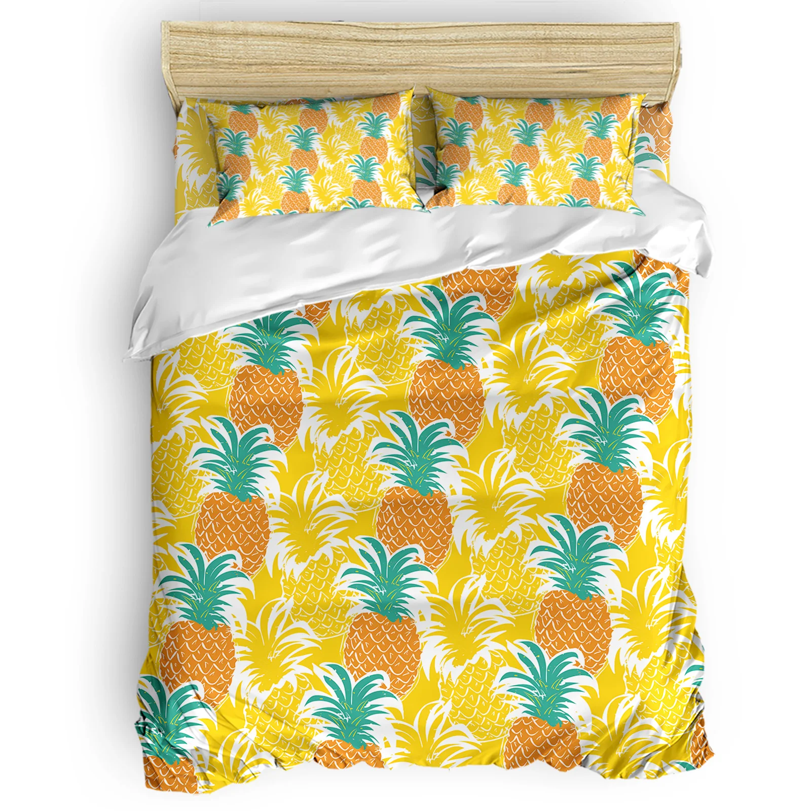 

Pineapple Hand Painted Texture 2/3/4pcs Comforter Duvet Cover Pillowcase Bedsheet Bedspread King Queen Size Bedding Set Kit