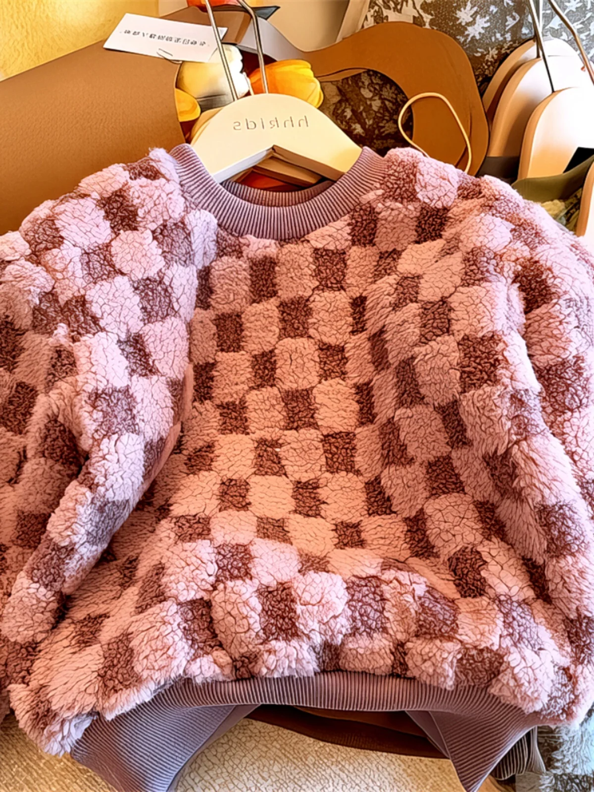 Warm Velvet Top Autumn and Winter Children's Plaid Long sleeve Clothing Thick Wei 2024 Wool plus Korean Sle Clot...