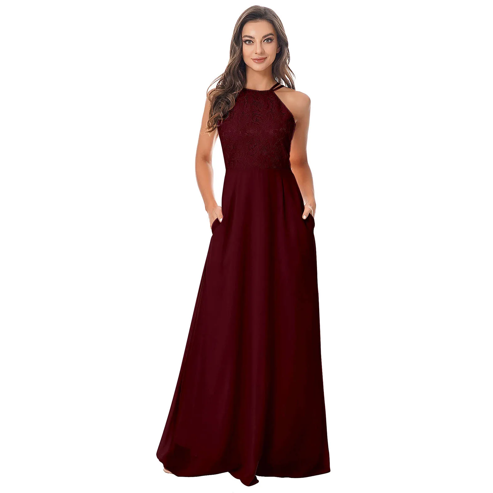 Платье для подружки невесты женское кружевное шифоновое вечернее платье макси