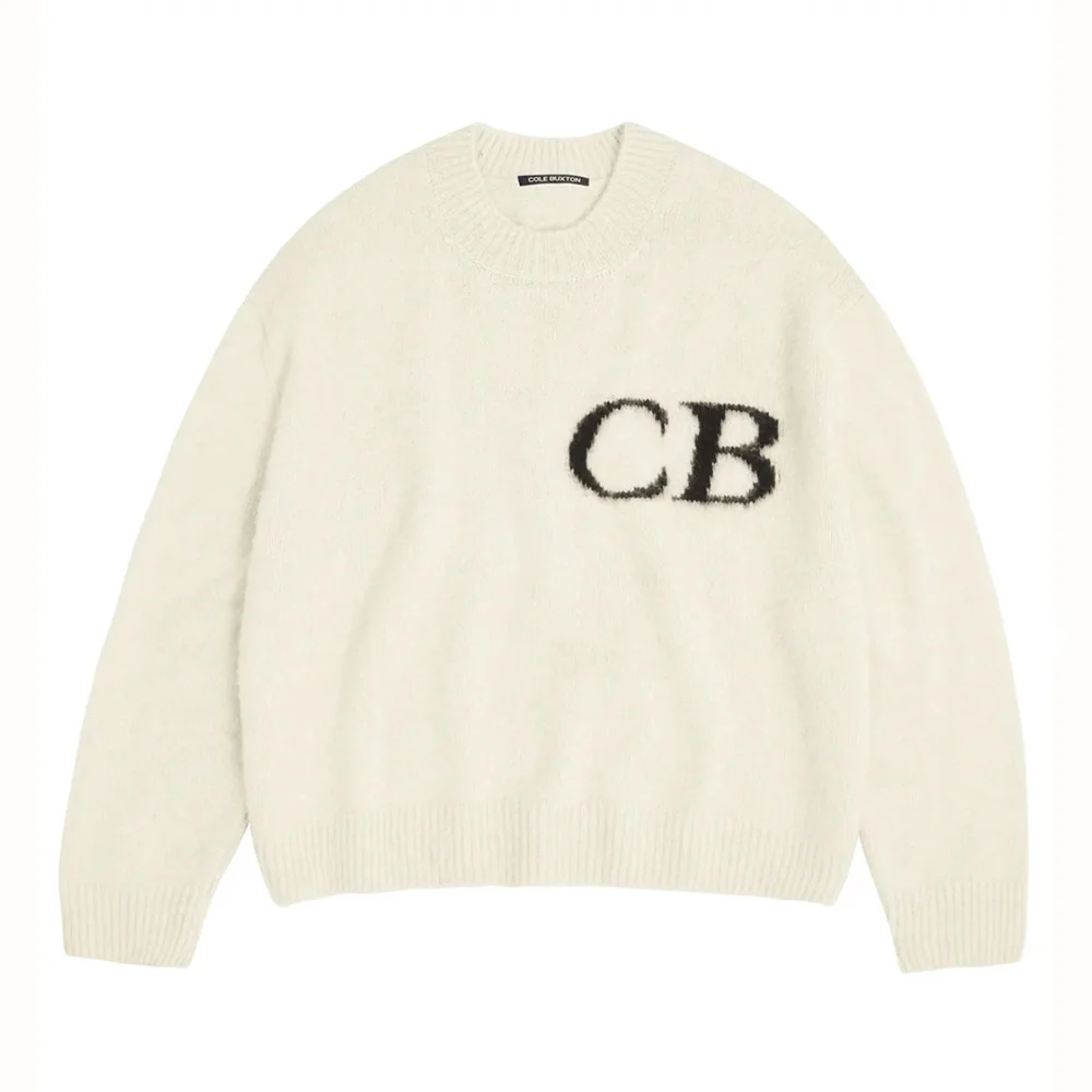 

High Street Fashion Oversized Sweater Men Women 1:1 Best Quality Letter Print Black Gray Sweatshirts Knit Jacquard