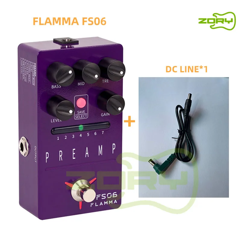 

FLAMMA FS06 DC Liine Preamp Pedal Digital Guitar Effects Pedal with 7 Preamp Models Preset Save Slot Built-in Cabinet Simulation