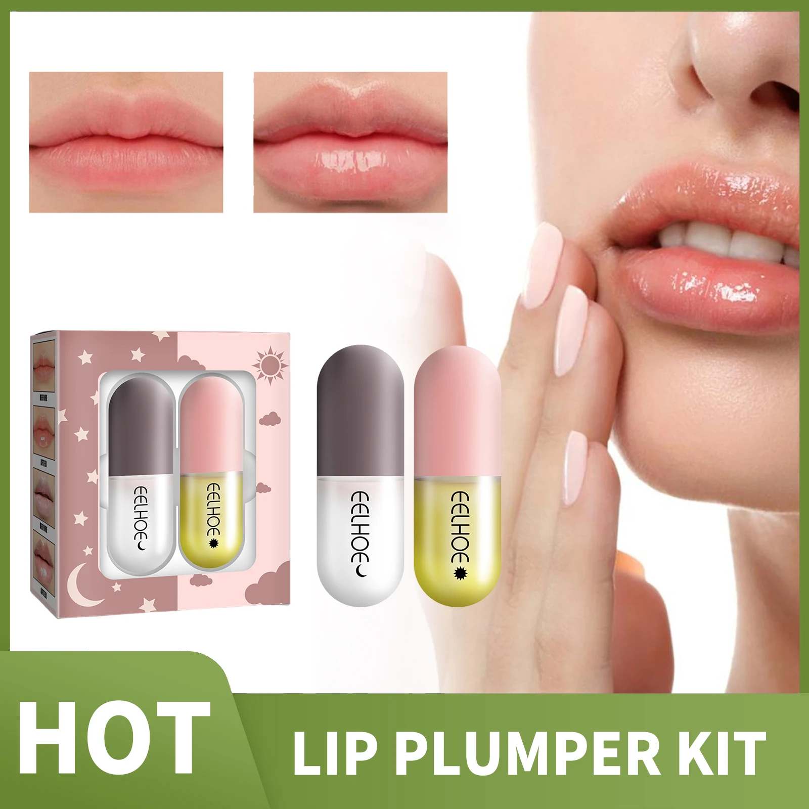 

Lip Plumper Kit Day Night Instant Volume Plumping Lip Balm Oil Moisturizing Repairing Reduce Lip Fine Line Serum Lips Essence