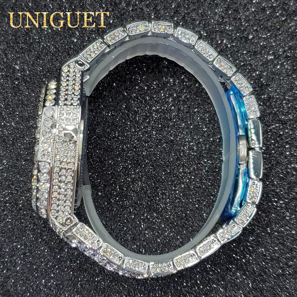 Кварцевые наручные часы Золото CZ Diamond Charm Iced Out Яркие цирконовые камни 42 мм