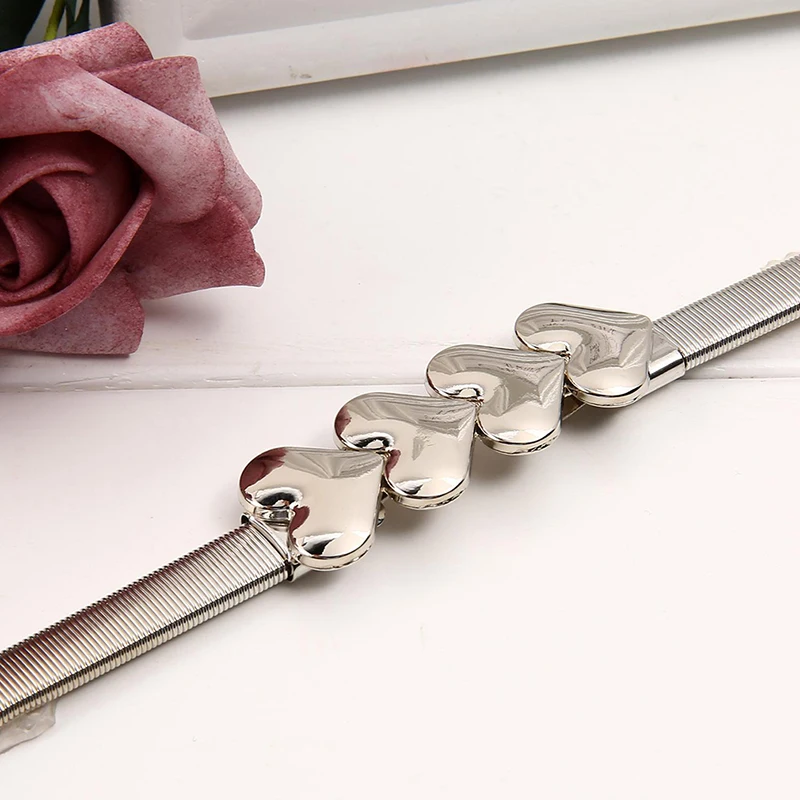 

Women Fashion Design Solid Belts For Dress Ladies Gold Silver Love Pattern Belt Female Luxury Belts Chain Stretch Elastic Belt