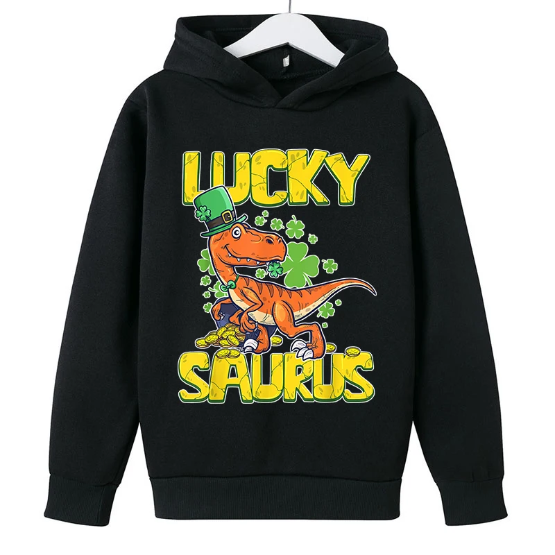 

Saint Patrick's Lucky Dinosaur Cartoon Print Children's Sweatshirt Kid Autumn New Hoodies Boys Girl Casual Pullover Coat tops