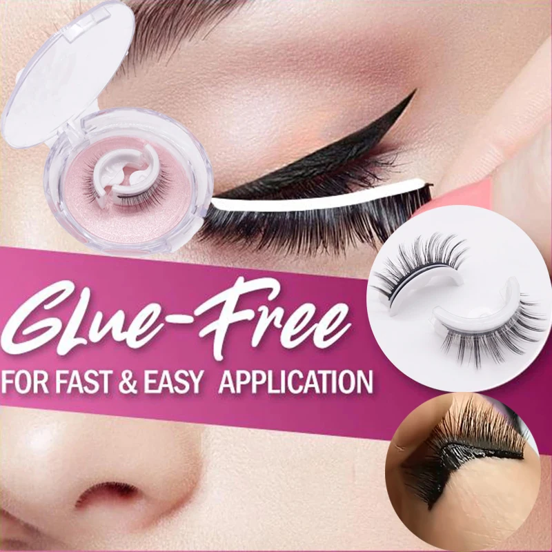 

1Pair 3D Faux Mink Lashes Self-adhesive Strip Lashes Extension Makeup Reusable 3 Seconds to Wear Long Natural Fake Eyelashes