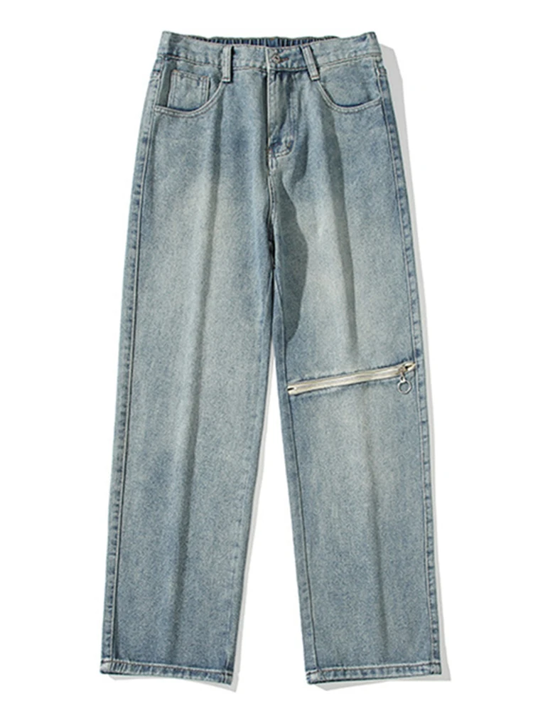 Men's Straight Jeans Man Loose Denim Trousers Streetwear Male High Street Hip Hop Patchwork Jeans Men Clothing JEANS