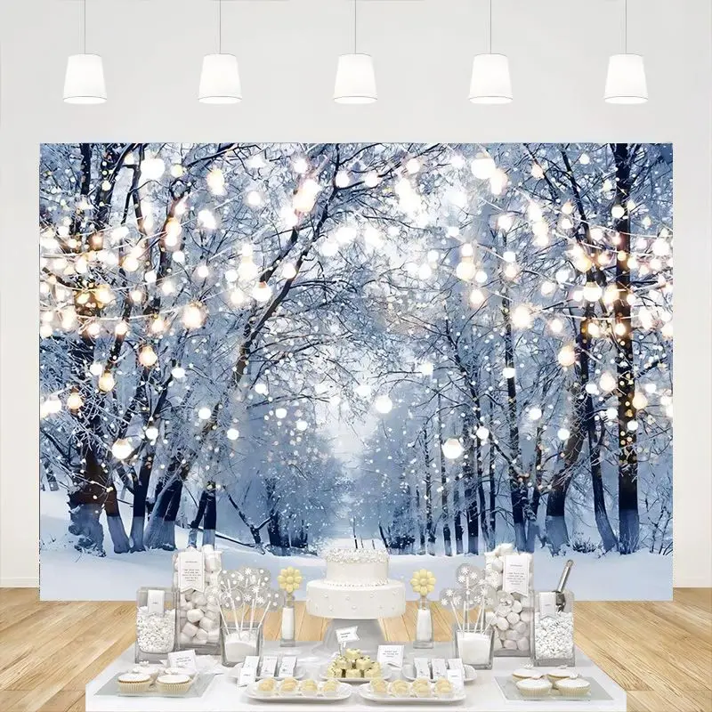 

Winter Scene Backdrop Wonderland Snowflake Background Bokeh Glitter White Snow Forest Christmas Party Decoration Tree Landscape