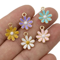10pcs gold plated pink enamel flower charm pendant jewelry making bracelet necklace diy earrings accessories