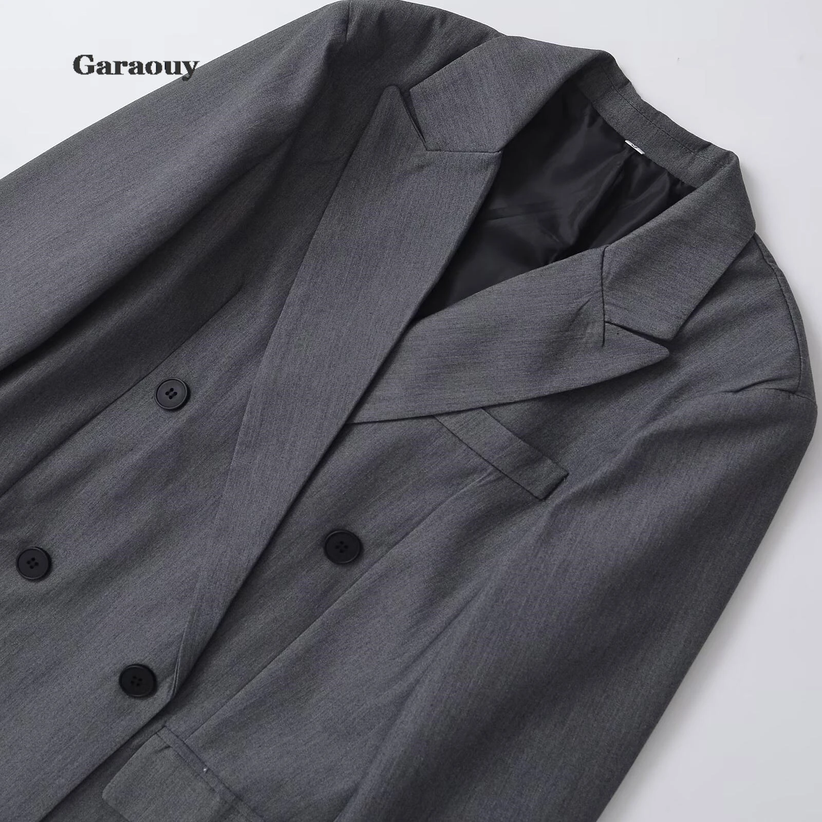 Женский двубортный Блейзер свободного покроя винтажный пиджак с длинным рукавом