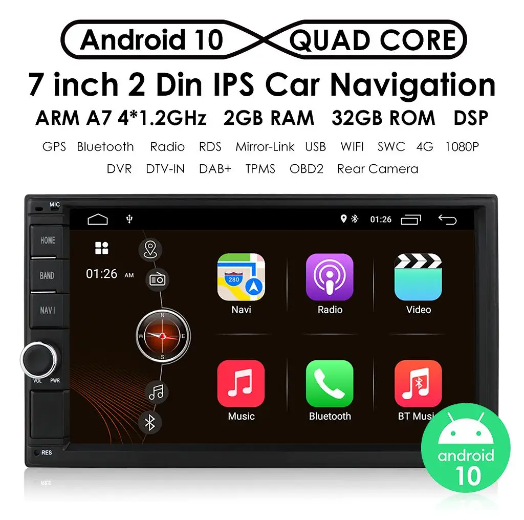 Android 10 универсальный автомобильный DVD-плеер с четырехъядерным процессором