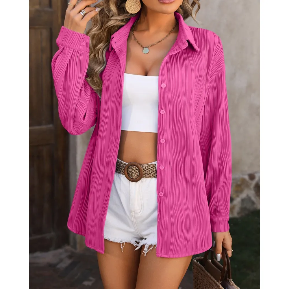 Женская однобортная рубашка с длинными рукавами и лацканами осень 2024 новая