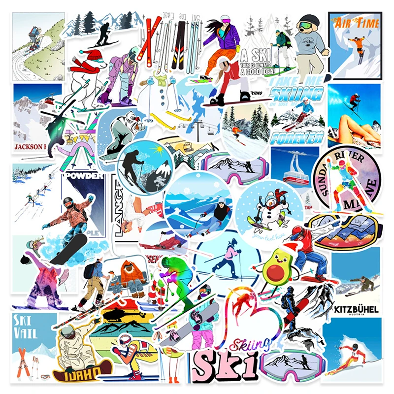 

Wholesale50Pcs Winter Skiing Snow Stickers Laptop Guitar Luggage Skateboard Car Sticker