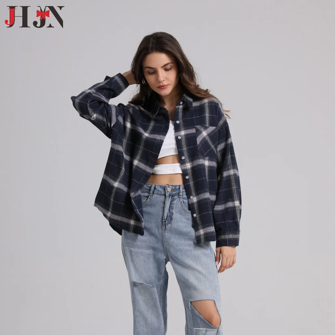 Синяя клетчатая рубашка-блузка на пуговицах для кемпинга модная женская одежда с