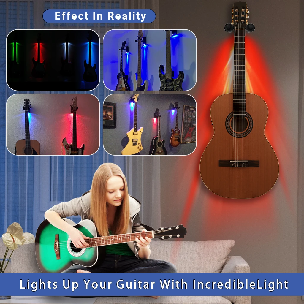 3PCS Cool Backlit Guitarra Mount Wall Hanger Hook Guitar Neck Support Guitar Hanger Light For Bass Ukelele Stringed Instruments enlarge