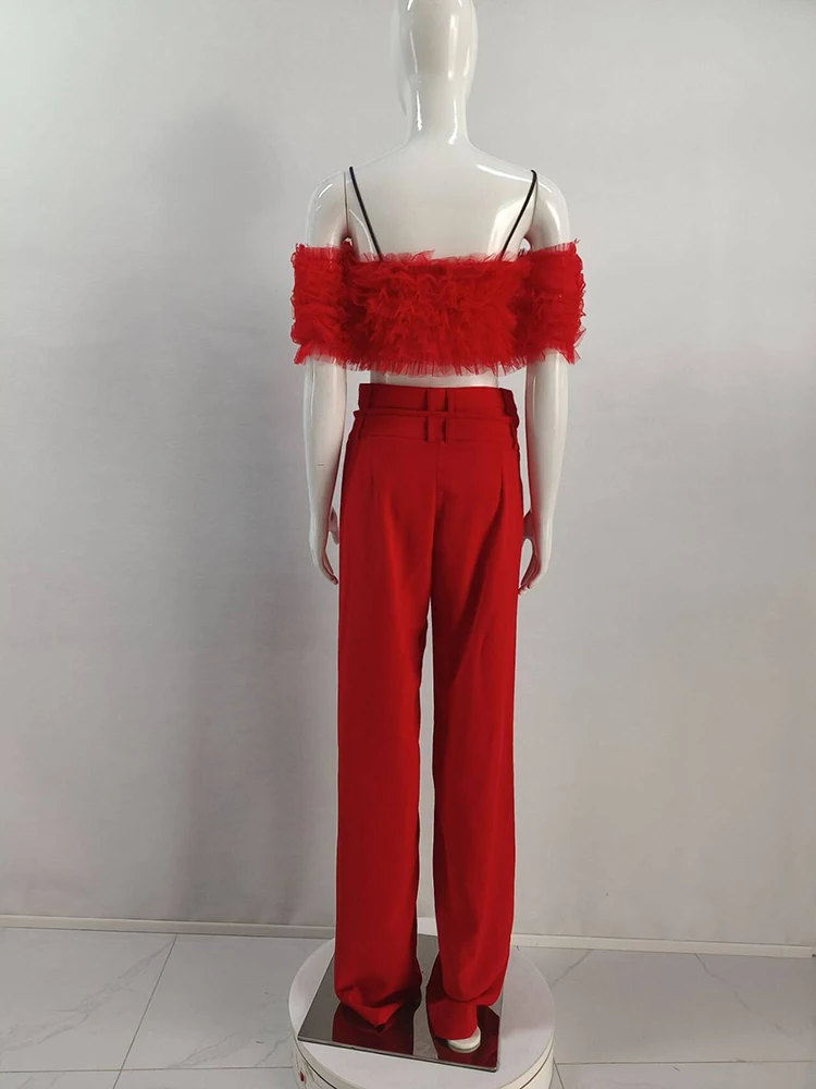 Сексуальные красные черные брюки комплект из 2 предметов женские бретельки