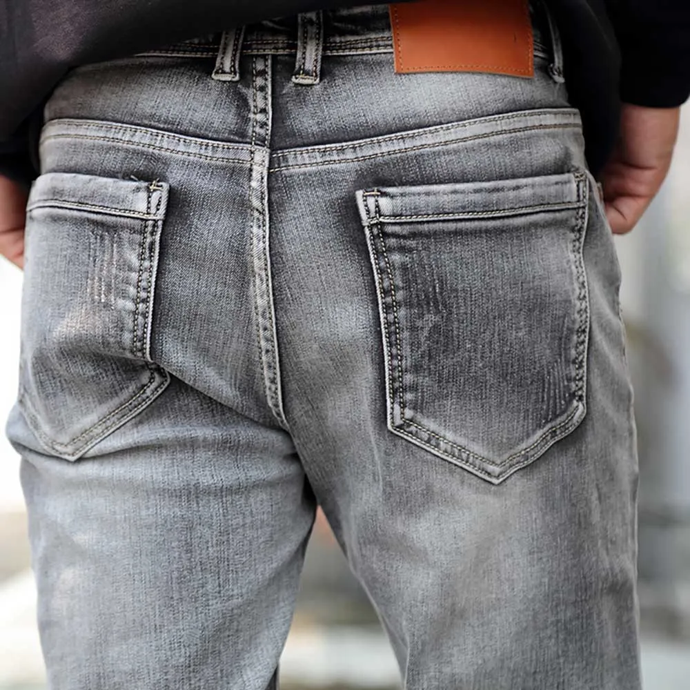 Autumn Winter Retro Gray Denim Pants Men's Casual Jeans Loose Baggy Trousers Streetwear Classic Clothing