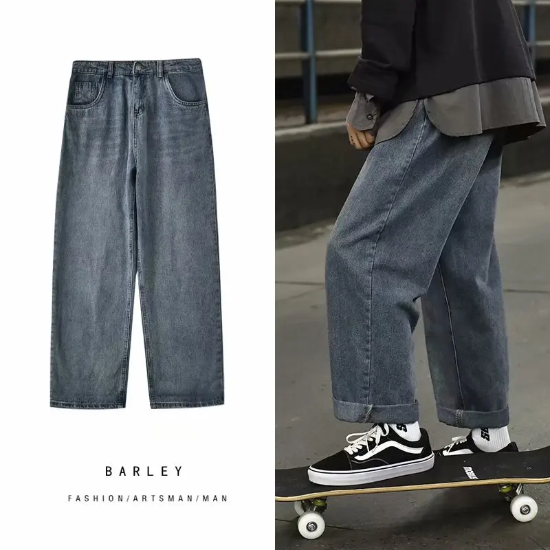 

Wholesale 2022 Straight Denim Trousers Men's Loose Wide-leg Pants Brand Retro Washing Trend Ankle Length Casual Pants