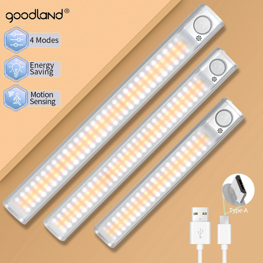 Goodland Led Night Light With Motion Sensor Smart Closet USB Rechargeable Nightlight Wireless Cabinet Lamp For Room Wall on - Ночник Goodland Led с датчиком движения, умным шкафом, подзаряжаемым по USB, беспроводной лампой для шкафа для стены комнаты.