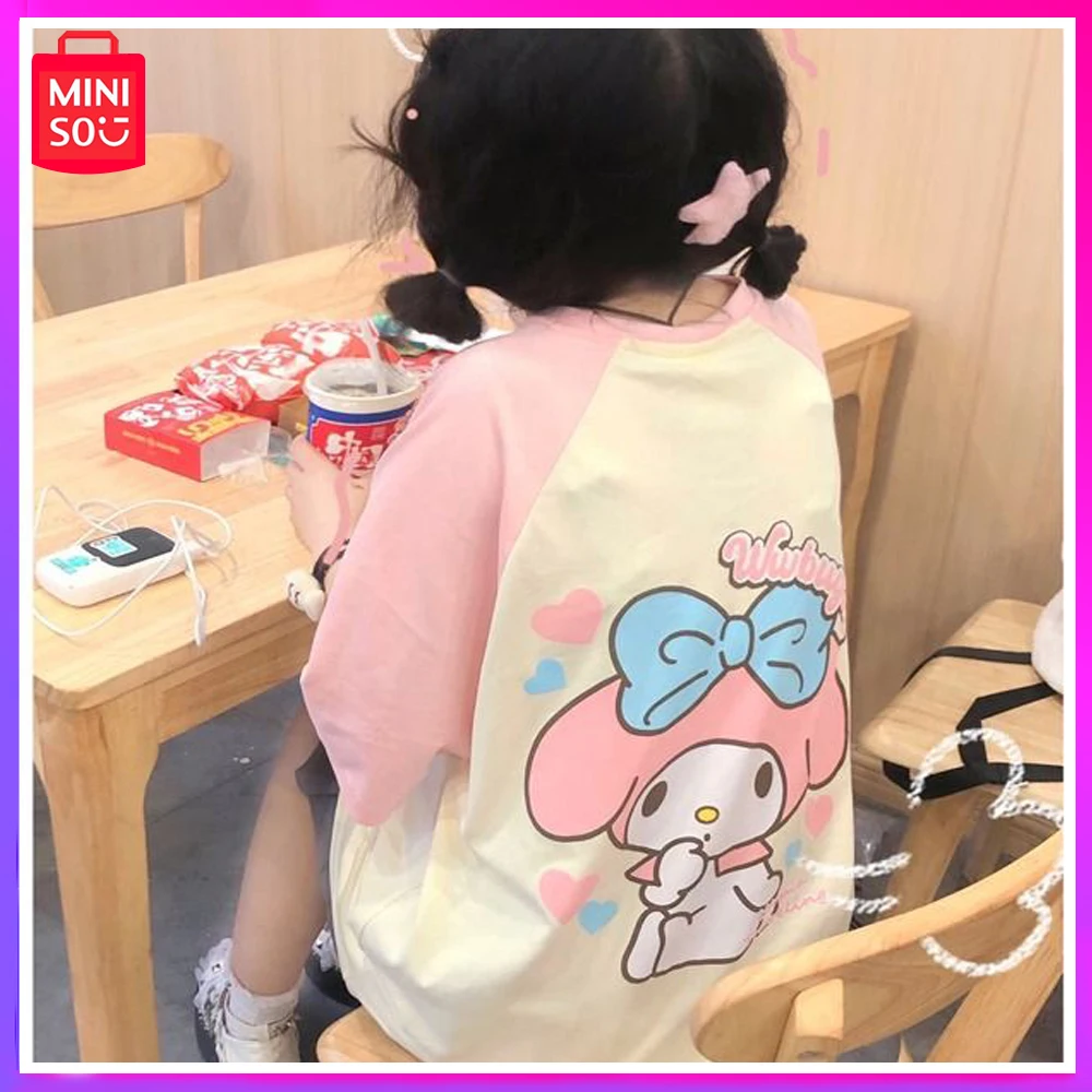 

Miniso 2023 New Pure Cotton Kuromi Melody Dress Cute Loose Raglan Short Sleeve T-Shirt Women Spring and Winter Student Top Soft