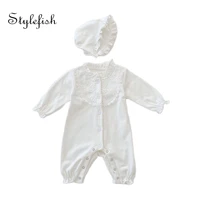 ins 2021 spring and autumn wooden ear collar lace newborn infant and baby lace long sleeved one piece jumpsuits for baby girls