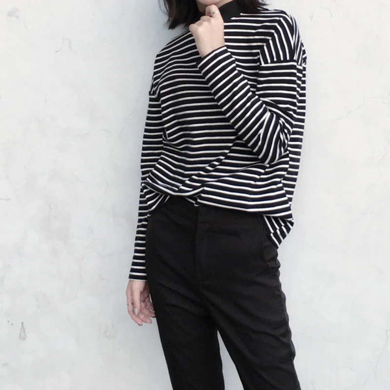 

Vintage Striped Blouse Women Autumn Camisa Feminina Cotton Female S Ladies Long Sleeve Casual Basic Tees