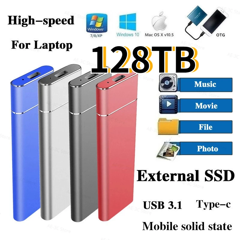 

2023 128TB Portable SSD Type-C USB3.1 2TB External Mobile Solid State Drive High Speed Hard Drive For Laptop Mass Storage