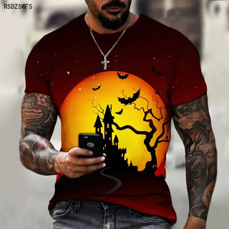 

Men's T-shirts Halloween Witch Bunker Horror Trending New Arrival 3D Printing Crew Neck Top Casual Simple Style Oversize 5XL