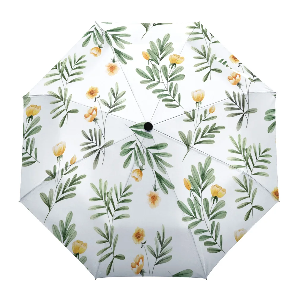 

Spring Flower Leaves Fully-automatic Umbrella for Outdoor Kids Adults Printed Umbrella Foldable Eight Strand Umbrella