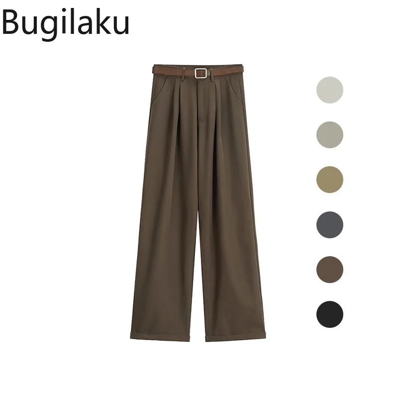 

Брюки женские широкие плиссированные с высокой талией, однотонные модные повседневные свободные штаны на пуговицах, с поясом и карманами