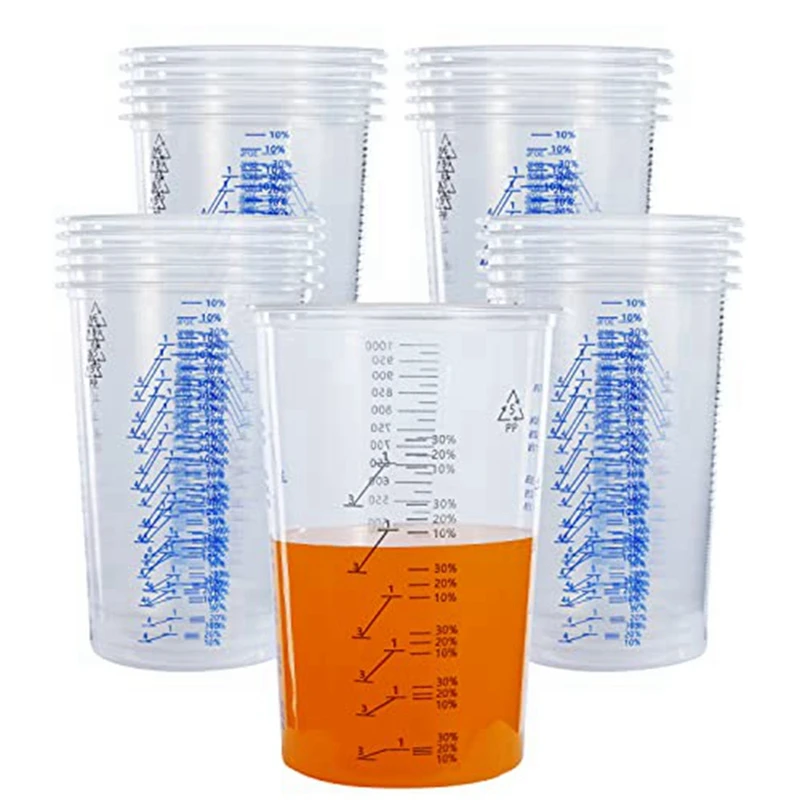 32 Oz (1000Ml) Disposable Flexible Clear Graduated Plastic M