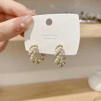 new twist c shaped women stud earrings gold color metal tangled imitation pearl beads small earrings aretes de mujer modernos