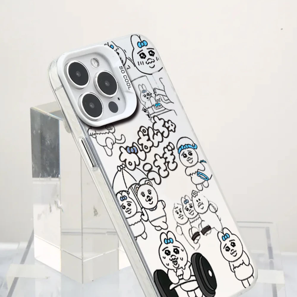 Cartoon O-Opanchu Usagi Funny Phone Case For iPhone 16 12 13 14 15 Pro Max Plus Color Electroplated Silver IMD Laser Cover