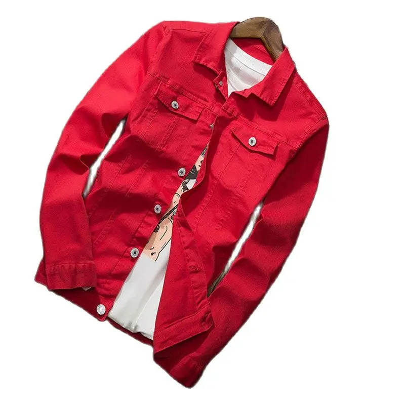 Весна Осень 2022 корейская мода Красная белая мужская джинсовая куртка ковбойская