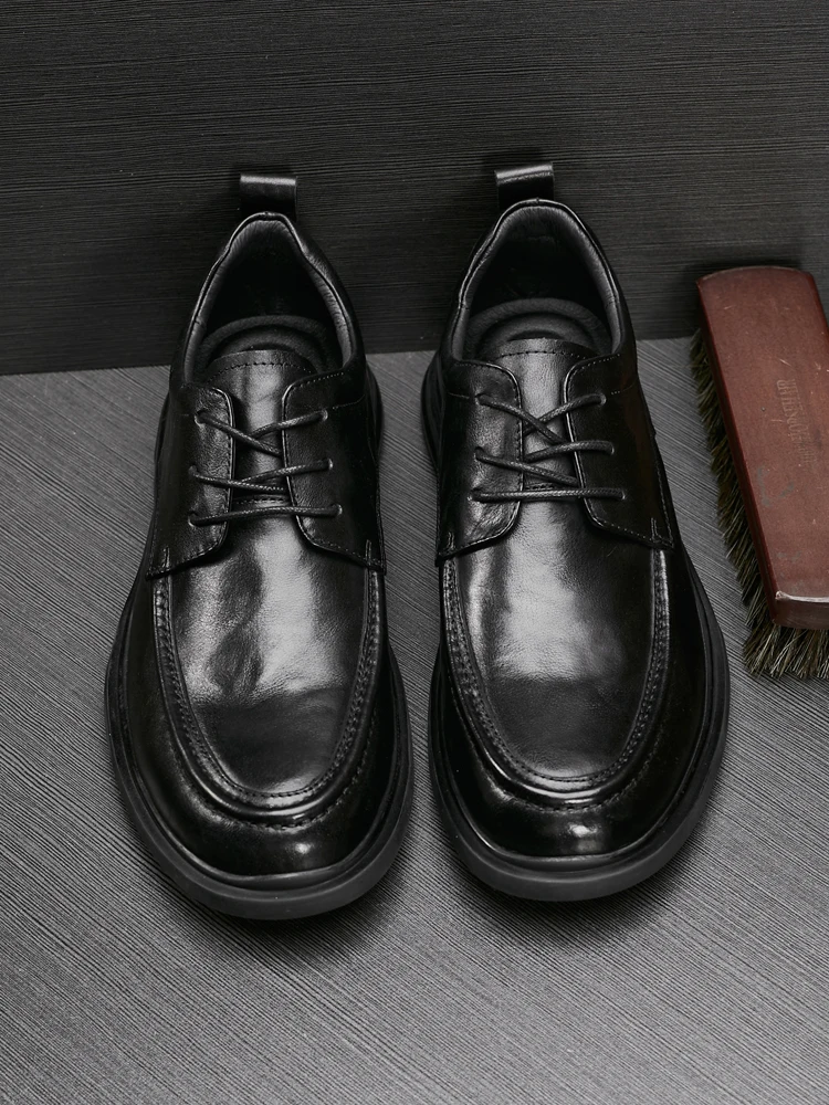 Кожаная обувь мужская из натуральной кожи весна 2024 повседневная черная дышащая с